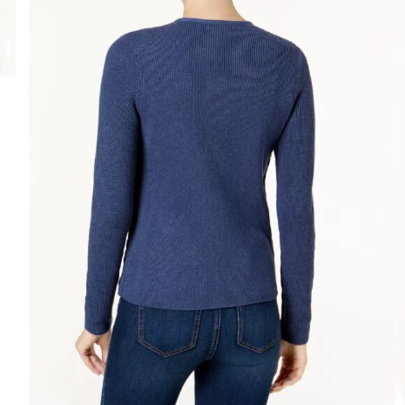 CHARTER‎ CLUB | Cotton Quilted Zip-Front Cardigan Blue | Sz Medium Women's - Picture 2 of 10